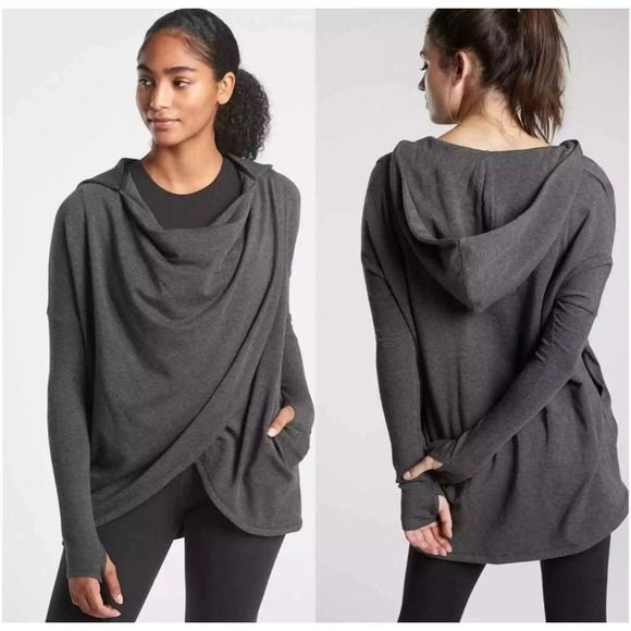 ATHLETA Purana Wrap Sweatshirt Oversized in Charcoal Grey Heather XXS - Picture 5 of 5